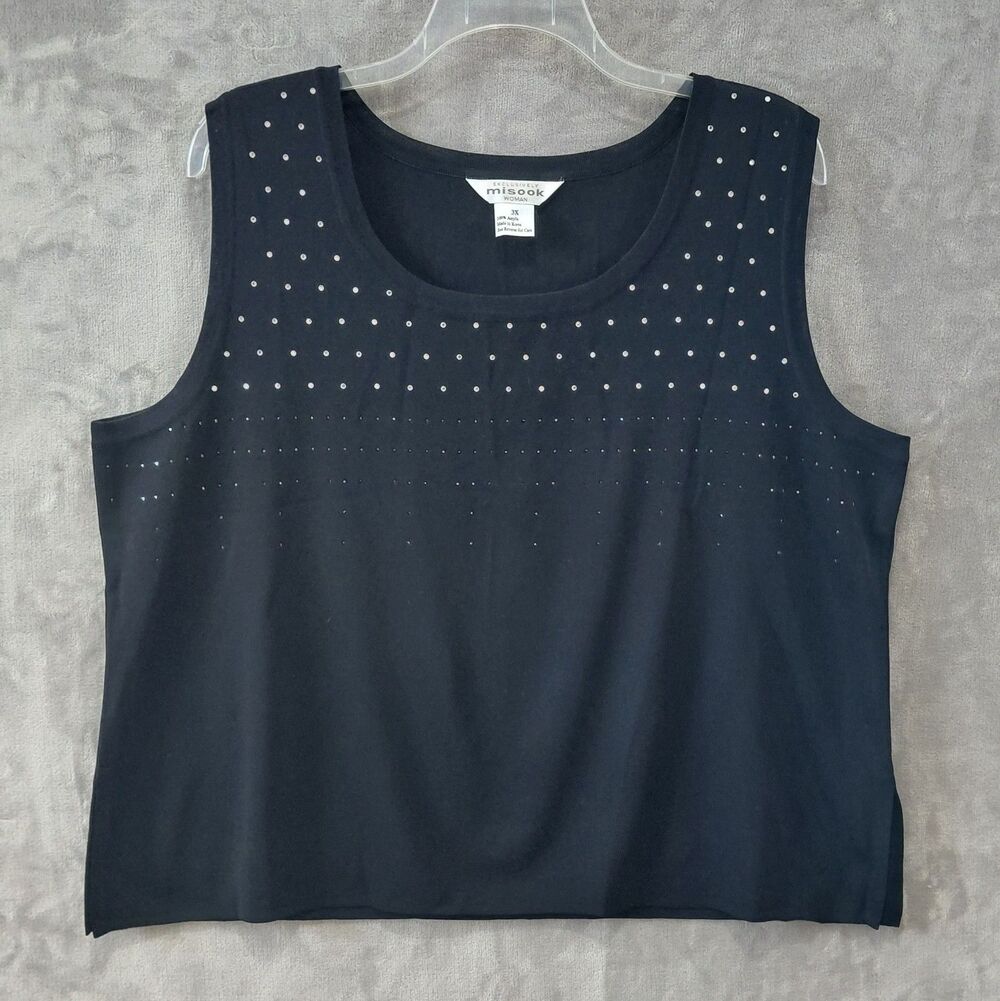 Exclusively Misook Rhinestone Embellished Knit Tank Top Women's 3X Black Layer